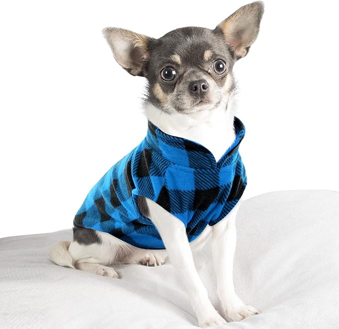 Kama Bridal 3 Pack Dog Coat - Spring, Autumn, Winter - Fleece Vest for Cats & Small/Medium Dogs - Blue, Green, Black Plaid (XS)
