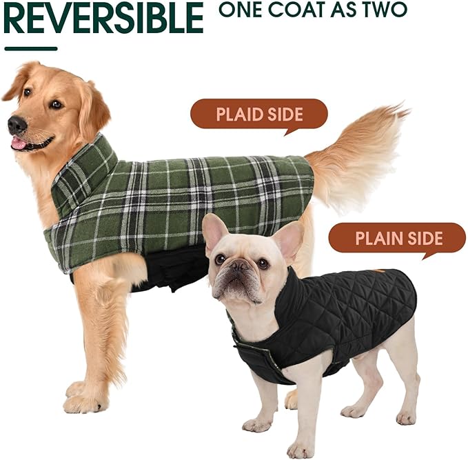 Kuoser Waterproof Dog Coat, Reversible Dog Jacket for Medium Dogs, Adjustable Durable Doggie Winter Coat Warm Puppy Cold Weather Apparel from Small to Large Breed, Green M