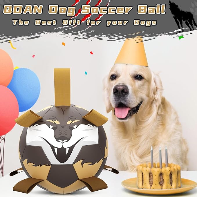 QDAN Wolf Dog Toys Balls with Straps - Durable Dog Balls for Large Dogs, Beach Pool Dog Water Toy, Dog Tug Toys for Tug of War, Puppy Dog Birthday Gifts (8 Inch)