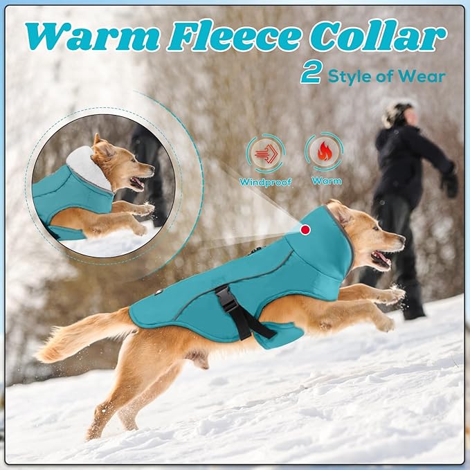 EMUST Dog Jacket Winter, Cozy Windproof Pet Jacket for Cold Weather, Solid Color Dog Vests for Winter for Medium Dogs, Turquoise, M