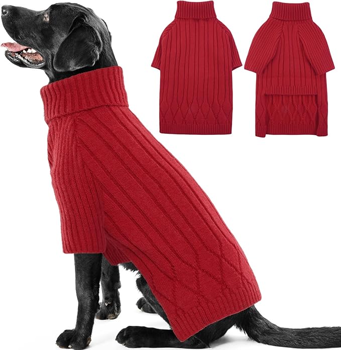 XXXL Dog Sweater for Giant Breed, Warm Winter Fall Dog Sweaters for Dog Girls Boys, Turtleneck Dog Knitwear, Doggie Christmas Sweater, Pet Sweatshirt Clothes Outfit Knit Boxer (Red XXXL)