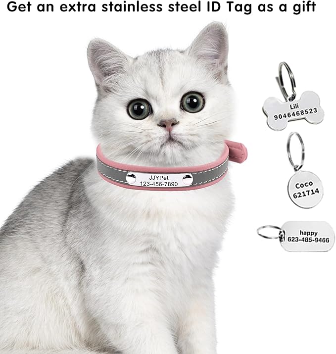 Personalized Reflective Cat Collars with Name Tag and Plated,Engraved Custom Cat Collar with Name and Phone,Kitten Collar with Safety Buckle Adjustable for Cats and Kitten(Green)