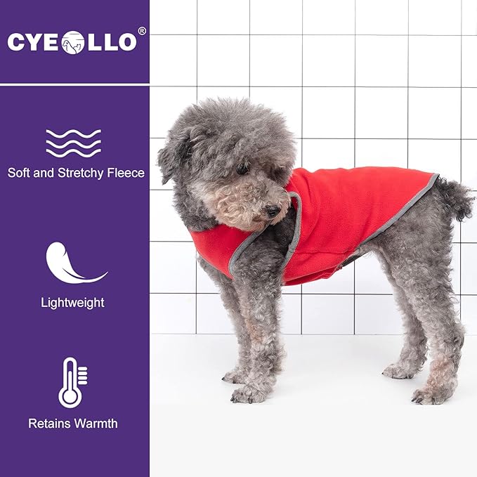 cyeollo 2 Pack Dog Fleece Sweater Stretchy Sweatshirt Vest with Reflective Stripe Pullover Jacket Lightweight Pet Dog Clothes for Small Dogs Grey & Red