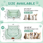 Rectangle Cat Dog Bed for Large Medium Small Pets Indoor Outdoor Machine Washable Sleeping Sofa Non-Slip Bottom Soft Puppy Bed Durable Orthopedic Calming Pet Cuddler (Small, Green Pattern)