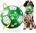 Size 3 Interactive Dog Football with Strap,Green & White, Eye-Catching Paw Design, Ideal Outdoor Training Pet Toy, Perfect Choice for Medium & Large Dogs' Playtime
