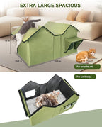 Extra Wide Large Cat Houses for Outdoor Cats Weatherproof, Elevated Waterproof Outdoor Cat House, Outside Stray Cat Shelter for Multiple Cats Small Dogs (Green, Unheated)