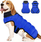 MIGOHI Lightweight Dog Coat, Windproof Dog Jacket, Puffer Jacket for Medium Dogs, Padded Vest with Reflective Strips, Warm Snow Vest in Cold Weather, Easy On Hook & Loop Belly, Blue, L