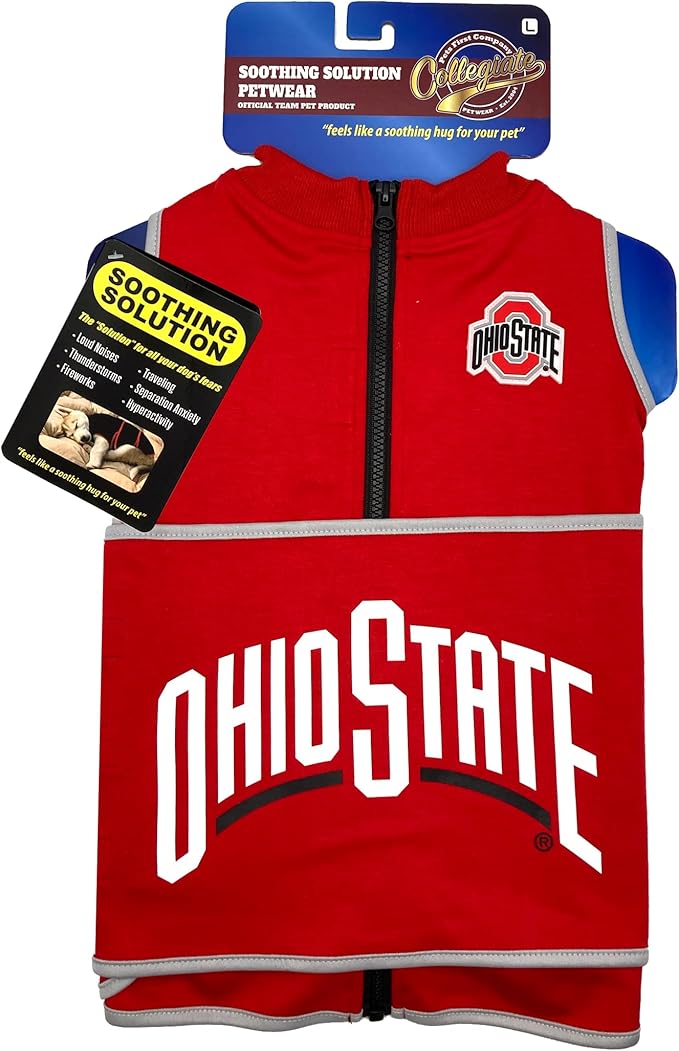 NCAA Ohio State Buckeyes Dog Anxiety Shirt Calming Soothing Vest, for Dogs Cats with Anxiety, Fears, Fireworks, Loud Noises, Dark, Lonely Keeps Dogs Calm Feeling Safe, Relaxing Jacket X-Small