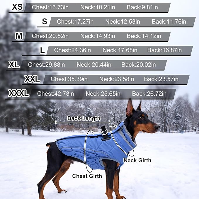 Dog Coat, Warm Dog Winter Coat for Large Dogs, Waterproof Jacket with Harness Built in, Reflective Turtleneck Cold Weather Coats with Zipper,Pet Fleece Vest Snow Jacket, Orange XXXL