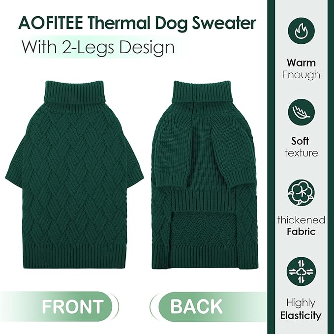 AOFITEE Small Dog Sweater, XS Sweaters for Dogs, Warm Dog Christmas Sweater, Dogs Winter Sweaters for Puppy, Turtleneck Thick Puppy Sweatshirt Female Male for Yorkie, Chihuahua (Green, XSmall)