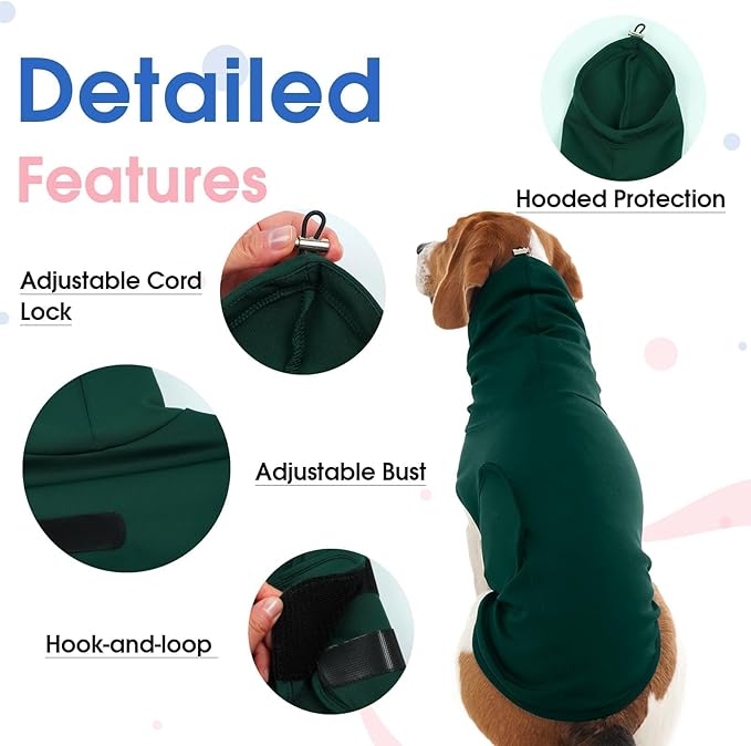 Large Anxiety Shirt for Medium Dogs with Adjustable Chest | Fireworks Calming Vest with Hood Neck Wraps,Anxiety Relief for Separation,Breathable Soft for All-Seasons(DarkGreen)