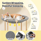 Pawaboo Elevated Cat Hammock Bed, 2-Tier Cats Bed with 2 Teasers, Wooden Cats Furniture with Kitten Scratching Mat,Double Cat Beds Interactive Stair Shaped Pet Hammock for Indoor Kitties Climbing