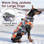 Dog Coat for Large Dogs, Dog Winter Jacket-X Large Warm Dog Coat with Harness Reflective Dog Vest Water-Resistant Dog Snowsuit Dog Snow Jacket for Large Dogs Beagle, Corgi, Orange-Camouflage