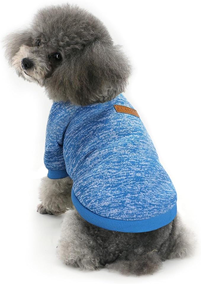 Idepet Pet Dog Classic Knitwear Sweater Soft Fleece Dog Coat Thickening Warm Pup Dogs Shirt Winter Pet Dog Cat Clothes Puppy Customes Clothing for Small Dogs (XXS, Blue)