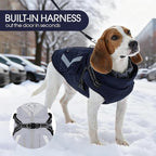 FUAMEY Reflective Dog Winter Coat, Fleece Lined Jacket for Large Dogs Back Zipper, Turtleneck Cozy Doggy Vest Thermal Clothes with Harness, Cold Weather Snow Outfits, Labrador (Dark Blue, 3XL)