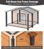 Extra Large Dog House Outdoor with Porch, Weatherproof Wooden Dog Kennel with Asphalt Roof & Full Iron Frame for Large Dogs
