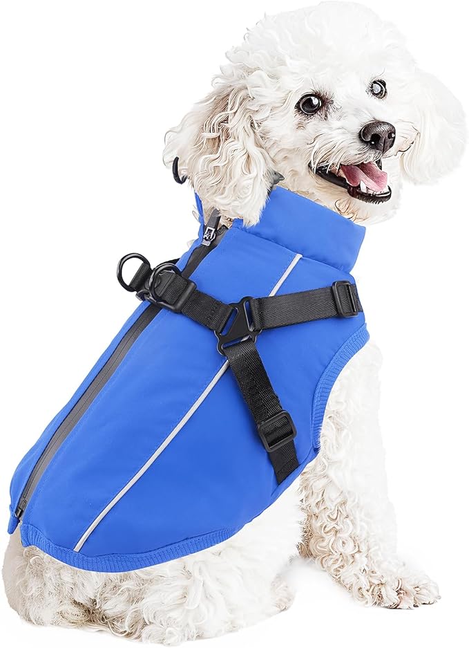 Dog Winter Coat Reflective Water-Resistant Jacket, Fleece Lined Windproof Puppy Coat with Back Zipper & D-Ring, Cold Weather Dog Coats for Small Medium Large Dogs (S, Blue)