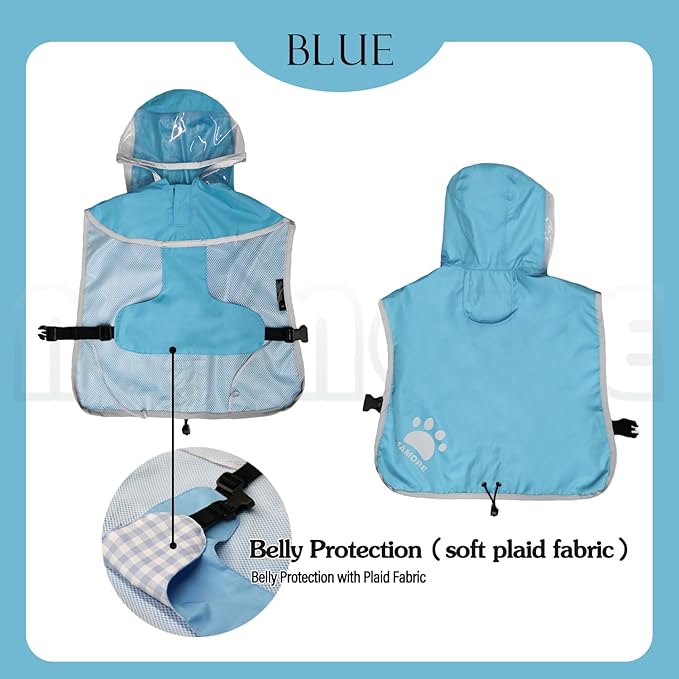 MAMORE Dog Raincoat Hooded Rain Jacket for Small Medium Large Dogs Slicker Poncho Bottom Waterproof Adjustable Reflective Breathable Leash Hole (Blue, X-Large)