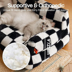 MEWOOFUN Cat Bed for Indoor Cats, Washable Dog Beds for Small Medium Dogs & Cats, Fluffy Cat Couch with Non-Slip Bottom (Black&White, 26.0" L x 19.0" W x 13.0" Th)