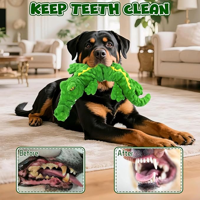 Dog Toys,Stuffed Squeaky Toys Animal Crinkle Plush Toy for Small, Middle, Large Dogs, Chew Interactive Dog Toys to Keep Them Busy,Big Pet Toys for Tug of War Game,Crocodile