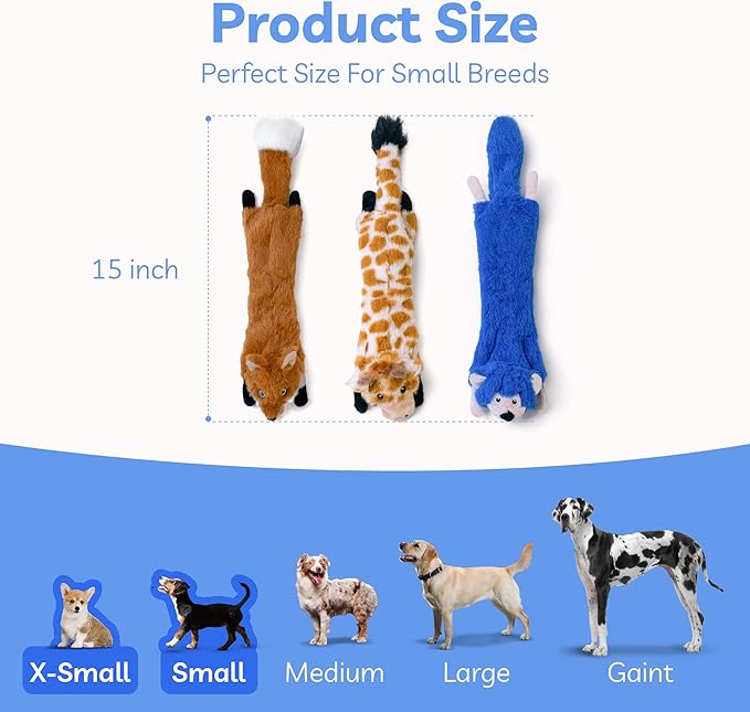 SHARLOVY Dog Squeaky Toys No Stuffing 3 Pack, Plush Crinkle Dog Toys for Large Breed, Durable Doggie Chew Cute Animals Puppy Toy for Teething