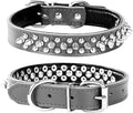 Adjustable Genuine Leather Spiked Studded Dog Collars for Small Medium Large Pets Like Pit Bull Bulldog Pugs Husky (L, Black)