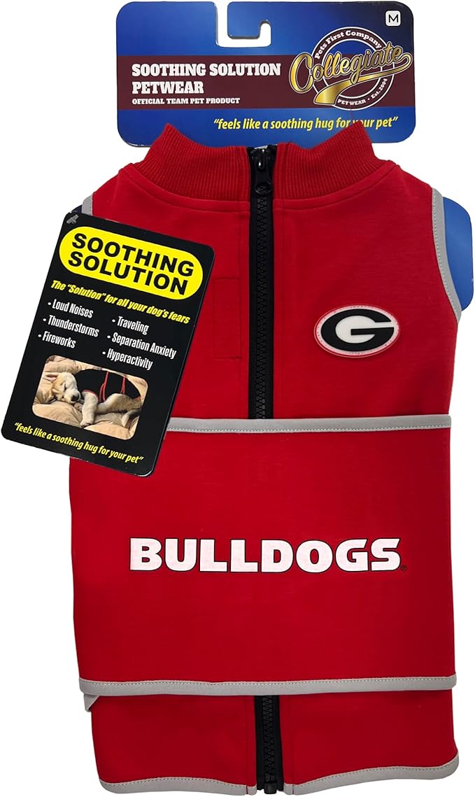 NCAA Georgia Bulldogs Dog Anxiety Calming Shirt Soothing Vest, for Dogs/Cats with Anxiety, Fears, Fireworks, Loud Noises, Dark, Lonely Keeps Dogs Calm & Feeling Safe, Relaxing Jacket, X-Small