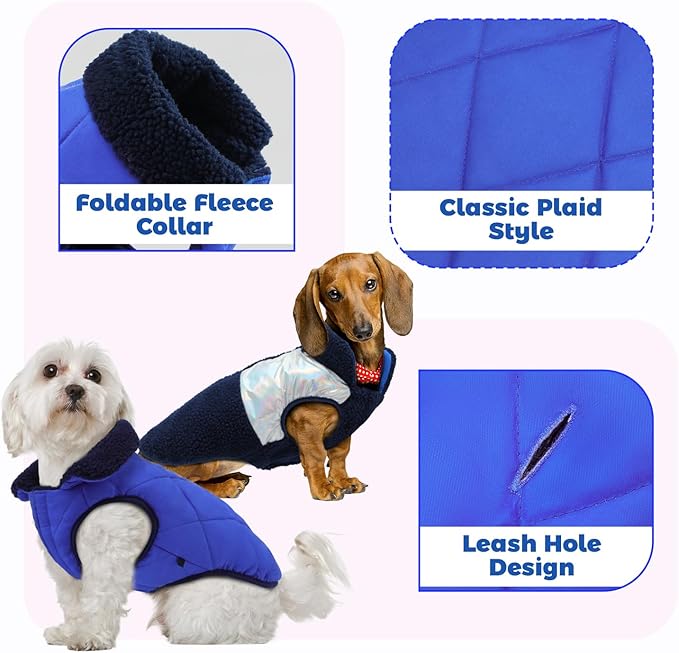 EMUST Dog Snow Jacket, Sweater for Dogs, Windproof Waterproof Fleece Lining Extra Warm Coats for Dogs, Royal Blue, M