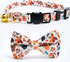 2 Pack Cotton Fall Cats Collar with Bow Tie Orange Green Cat Collars for Girl Female Boy Male Cat Collar with Bell Halloween Collars for Cats