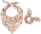 E-Clover Dog Bandanas & Matching Scrunchie Set Cute Flower Dog Scarf Bibs Girl Pet Bandana with Bow Tie for Medium Large Dogs Owner Mom Spring
