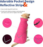 Dog Coat, Waterproof Dog Winter Jacket with Pocket, Reflective Adjustable Pet Snow Vest, Warm Cozy Fleece Sweater for Small Medium Extra Large Dogs - Pink, XL