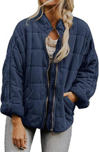 LIZALIG Warm Padded Coat for Women Full Zip Quilted Jackets Winter Oversized Causal Solid Color Stand Collar Pockets Coat