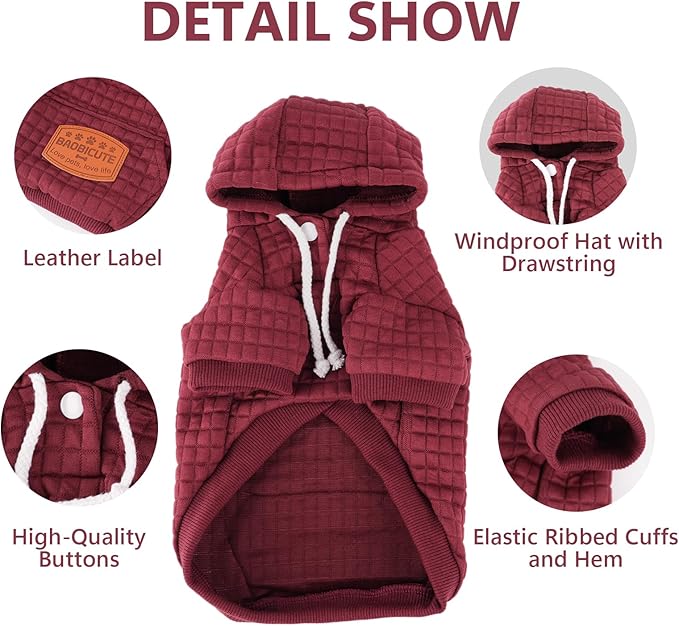 2 Pack Dog Hoodie Sweaters for Small Medium Dogs Warm Dog Clothes for Large Dogs Soft Waffle-Like Laminated Sweatshirt Bulldog (Brown+Wine Red, L (Back: 19",Chest: 28", Neck: 17.5"))