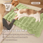 Cat Bed Plush Puppy Pad Mat with Non-Slip Bottom Faux Fur Kitten Beds for Carriers/Floor Dog Friendly 23 x 15 Inch Medium Green