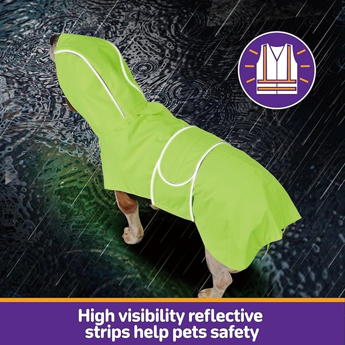 Dog Raincoat Reversible, Single Side Slicker Poncho Adjustable Waterproof Dog Rain Jacket with Leash Hole/Reflective Stripe Hooded Snowproof Windproof Clothes for Small to 3X-Large Dogs, S