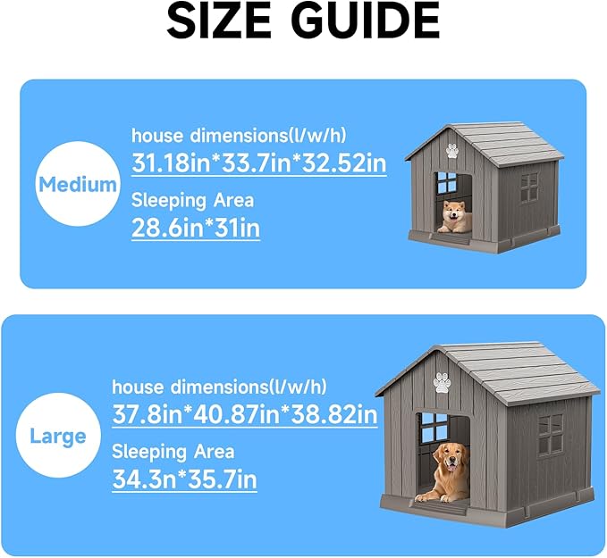 EasyUp Dog House Outdoor Indoor,Dog House Weatherproof Resin Shelter with Air Vents and Elevated Floor for Small Medium Large Dogs,Easy Clean and Assemble(37.8 * 40.87 * 38.82in,Coffee)