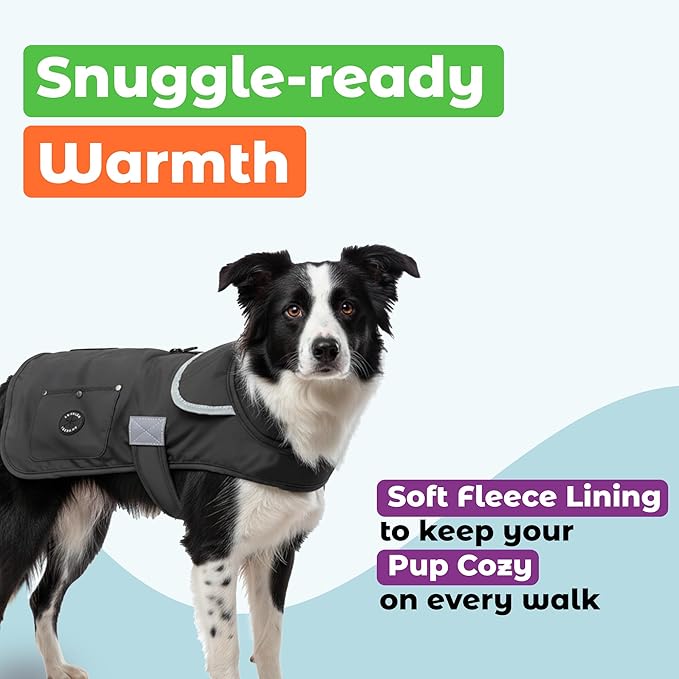 Joyride Harness FrostFlex Dog Winter Jacket - Fleece Lined & Water-Resistant - Snowsuit with Pockets for Treats & Poop Bags - Durable Cold Weather Dog Coat - Black Onyx-M