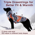Dog Coat Dog Winter Jacke XX Large Warm Dog Coat Zip Up Snowsuit Dog Harness Vest Reflective Water-Resistant Dog Coat Dog Snow Jacket for Large Dogs Border Collie, Pit Bull, Orange-Camouflage
