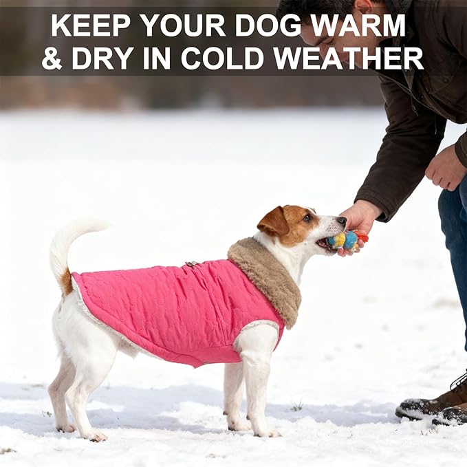 BEAUTYZOO Winter Dog Vest Coat with Harness Built in, Warm Puppy Jacket for Small Medium Dogs, Lightweight Cold Weather Small Dog Coat, Fleece Puffer Vest Windproof Snowproof Pet Clothes, Rose Pink