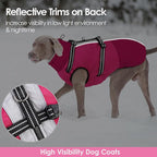 AOFITEE Dog Coat, Warm Dog Jacket with Harness Built-in, Waterproof Medium Dogs Cold Weather Coat with Zipper, Reflective Fleece Lined Pet Snow Jackets for Pug, Jack Russell, Boston Terrier, HotPink M
