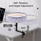 Cat Desk Bed with Heating Pad - 360° Rotating & Adjustable, Supports 44 lbs, Soft Faux Fur with Dual-sided Reversible Mat, Indoor Cat Nest Furniture for Office Desks and Game Tables, Island Table