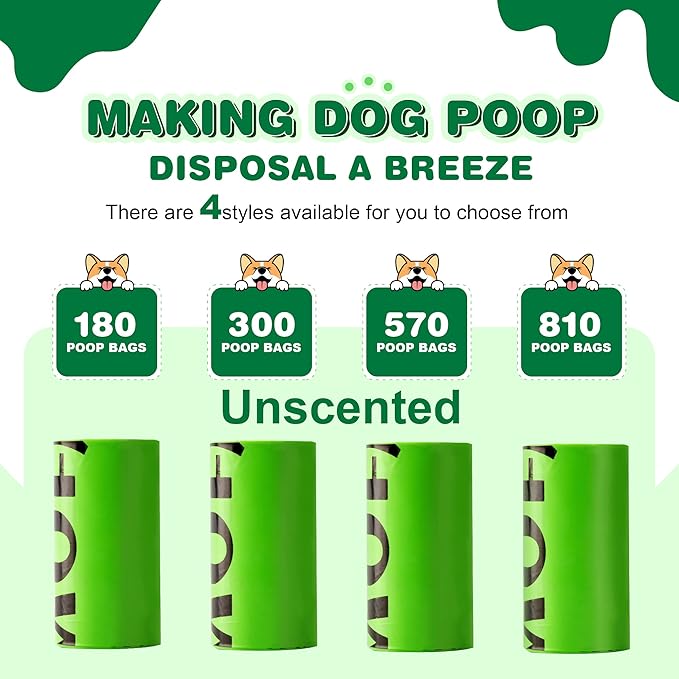 MUAMUA Dog Poop Bag Rolls 570 Count with Dispenser, Biodegradable Unscented Pet Waste Bags, Guaranteed Extra Thick, Leak Proof Doggie Refill Bags for Easy Cleanup, Big Size 9 x 13 Inches