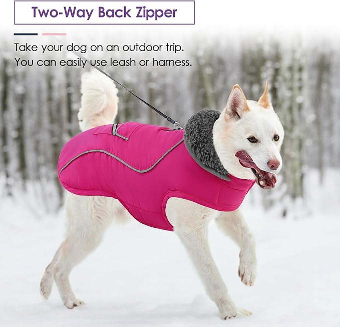 SUNFURA Small Dog Coat, Warm Dog Winter Jacket, Reflective Pet Snow Jacket with Fleece Lined, Waterproof Puppy Snowsuit Pet Sweater Clothes for Small Dogs, Hot Pink XS