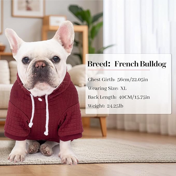 2 Pack Dog Hoodie Sweaters for Small Medium Dogs Warm Dog Clothes for Large Dogs Soft Waffle-Like Laminated Sweatshirt Bulldog (Dark Green+Wine Red, L (Back: 19",Chest: 28", Neck: 17.5"))