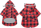 Dog rain Coat Waterproof Raincoat Puppy Jacket with Legs Buttons Zipper Hood Drawstring Fit for Yorkie Terrier Schnauzer Poodle Border Collie Labrador Golden Retriever 8lbs to 80lbs Red XL