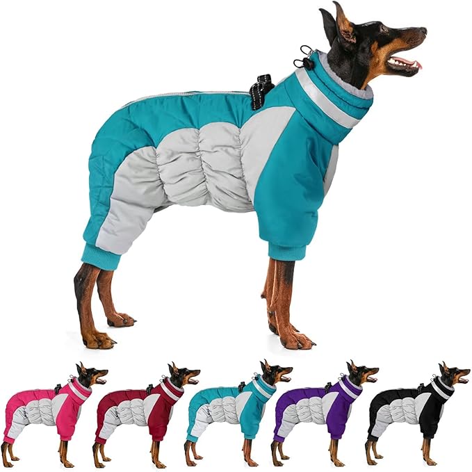 MIGOHI Full Body Dog Coat - Warm Reflective Large Dog Winter Coat with Harness,Turtleneck Fleece Jacket for Dogs,Four-Leg Windproof Puffer Jackets Snowsuit with Zipper for Small Medium Large Dogs,XL