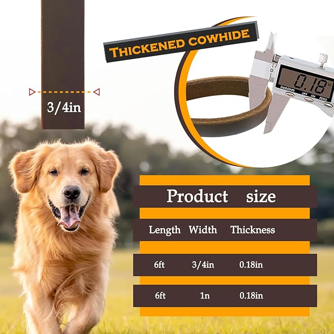 Leather Dog Leash 6 ft x 3/4 inch,Strong and Soft Heavy Duty Genuine Leather Dog Leash for Large, Medium, Small Dogs Premium Leather Leash for Dogs