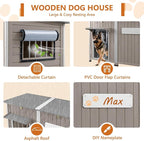 55"L Dog House Outdoor Large Breed Extra XL Wooden Dog House with Weatherproof Asphalt Roof, All-Around Iron Frame, Removable Floor, Openable Top Roof, Air Vents Window for Medium to Large Dogs