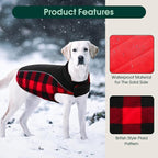 Kuoser Dog Winter Coat, Reversible Waterproof Dog Jacket with Reflective Strip, Warm Dogs Fleece Vest Adjustable Doggy Cold Weather Clothes Plaid Christmas Outfit Pet Apparel for Large Dogs, Red 2XL