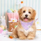 E-Clover Easter Dog Bandana & Matching Scrunchie-Bunny Dog Bandanas Pet Scarf Bib for Samll Dogs Puppy Girl Boy Owner Gift Purple
